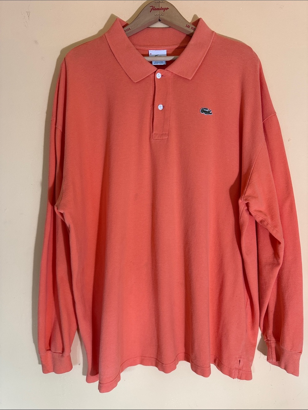 Lacoste Men’s Long Sleeve Polo in Coral Size XXL